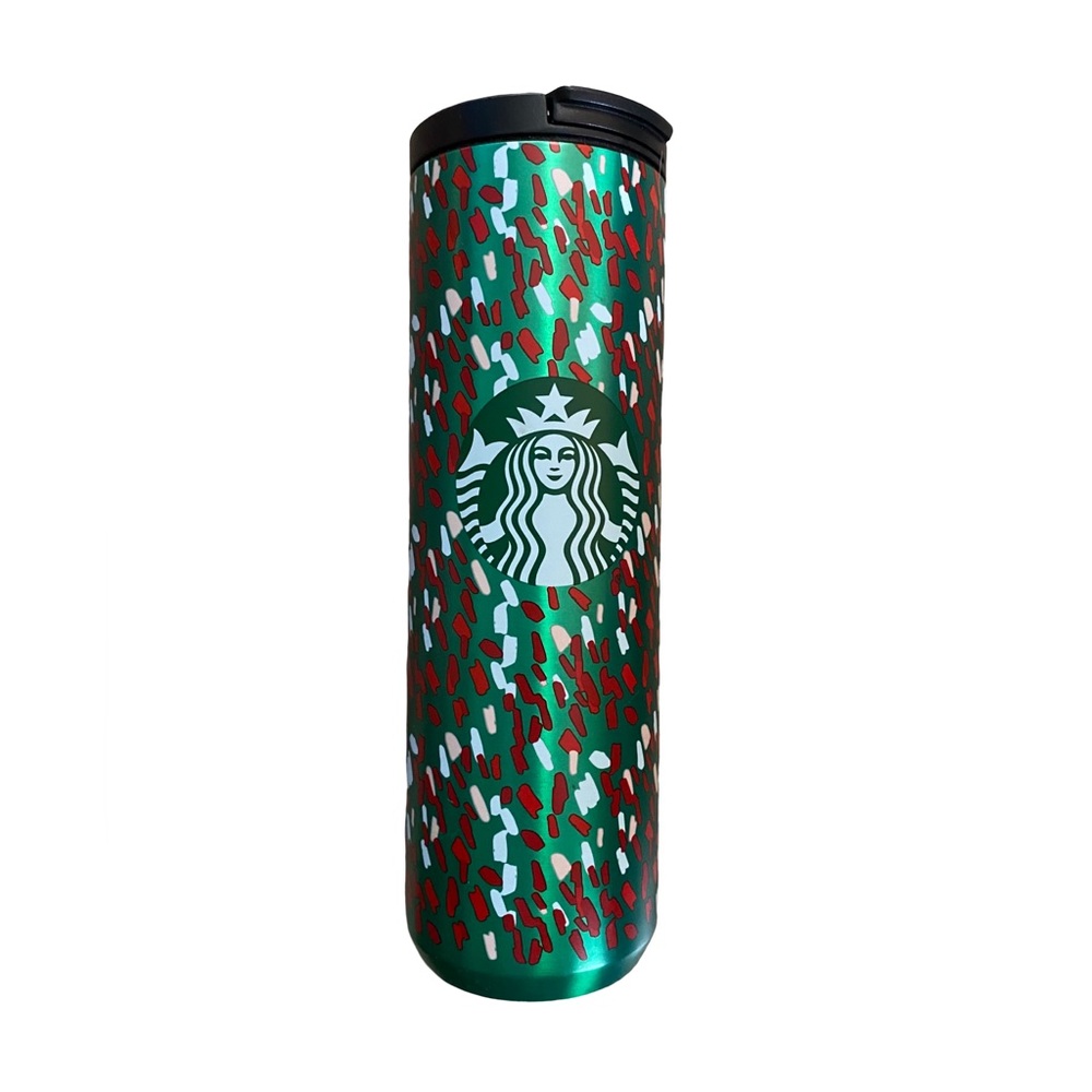 Starbucks HOLIDAY 2019 Green Confetti Stainless Steel Tumbler Flip-Top 16oz